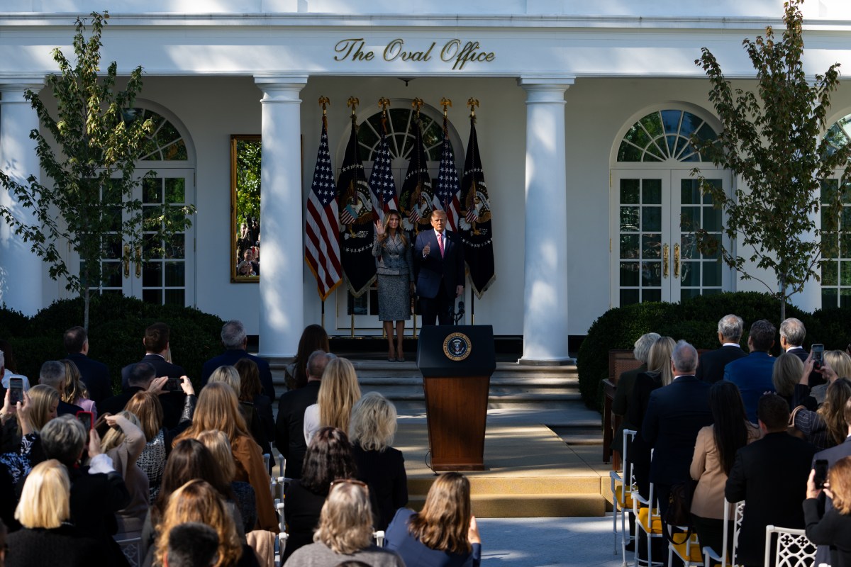 First Lady Melania Trump delivers remarks at an executive order signing on women’s health, Monday, October 19, 2026, in the White House Rose Garden. (Official White House Photo by Cashen Turner)