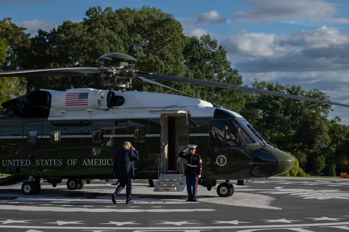 President Donald J. Trump boards Marine One on the South Lawn of the White House, Monday, October 12, 2026, en route to Joint Base Andrews for a trip to Youngstown, OH.  (Official White House Photo by Molly Riley)