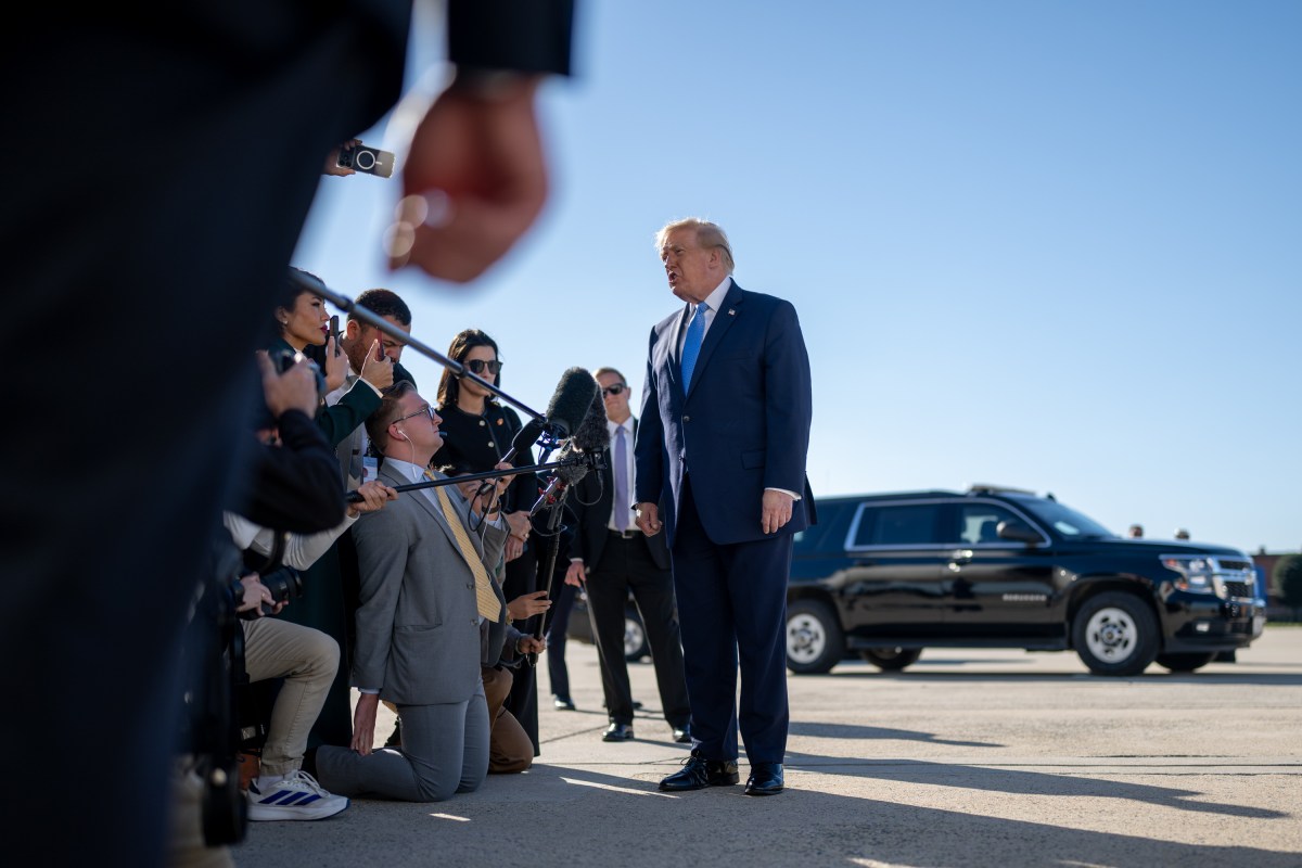 President Donald J. Trump speaks to the press before boarding Air Force One at Joint Base Andrews, Maryland on Monday, October 26, 2026, en route Frederick W. Smith International Airport in Memphis, Tennessee.  (Official White House Photo by Molly Riley)