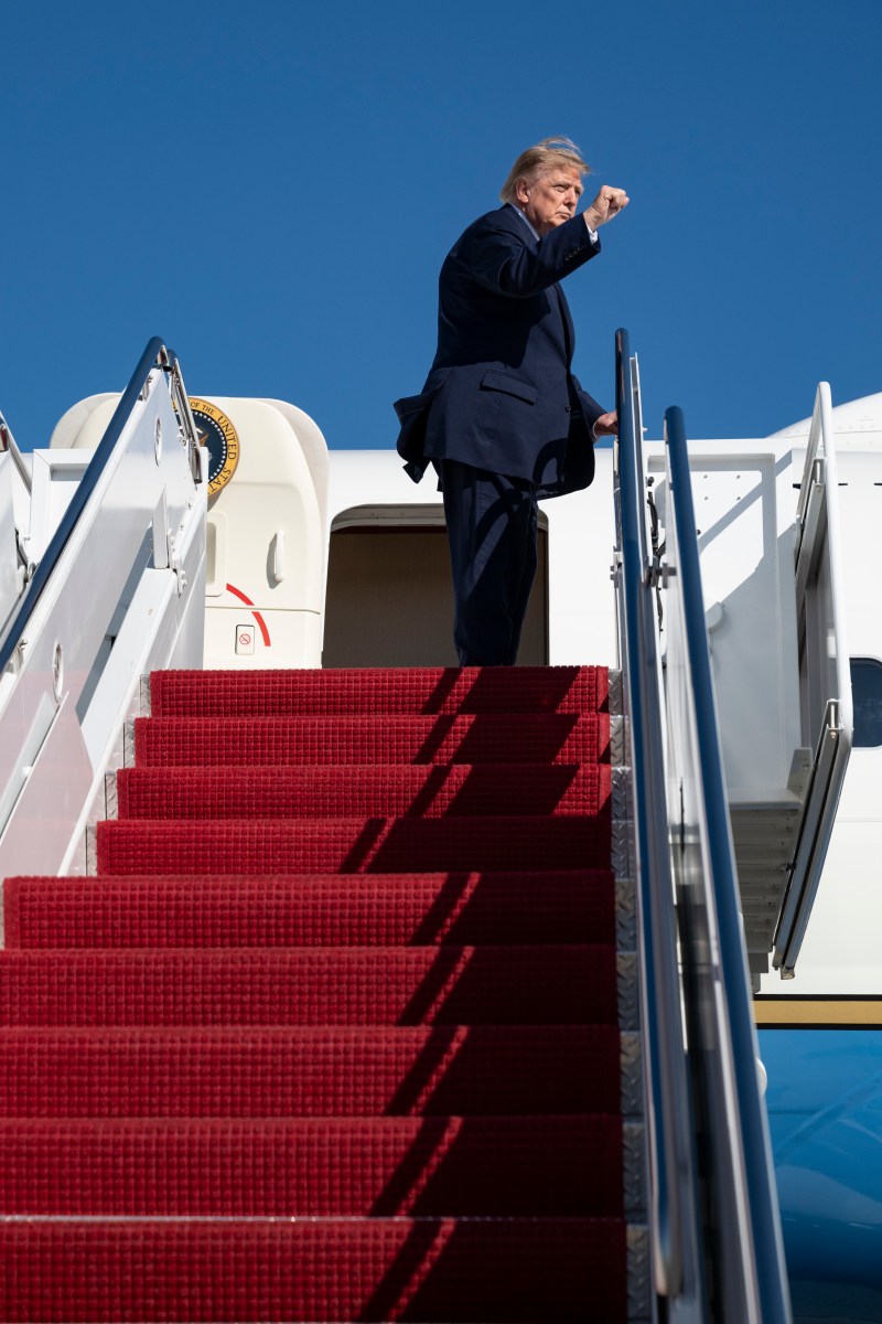 President Donald J. Trump disembarks Marine One at Joint Base Andrews, Maryland on Monday, October 5, 2026, and boards Air Force One en route Grand Island, Nebraska. (Official White House photo by Joyce N. Boghosian)