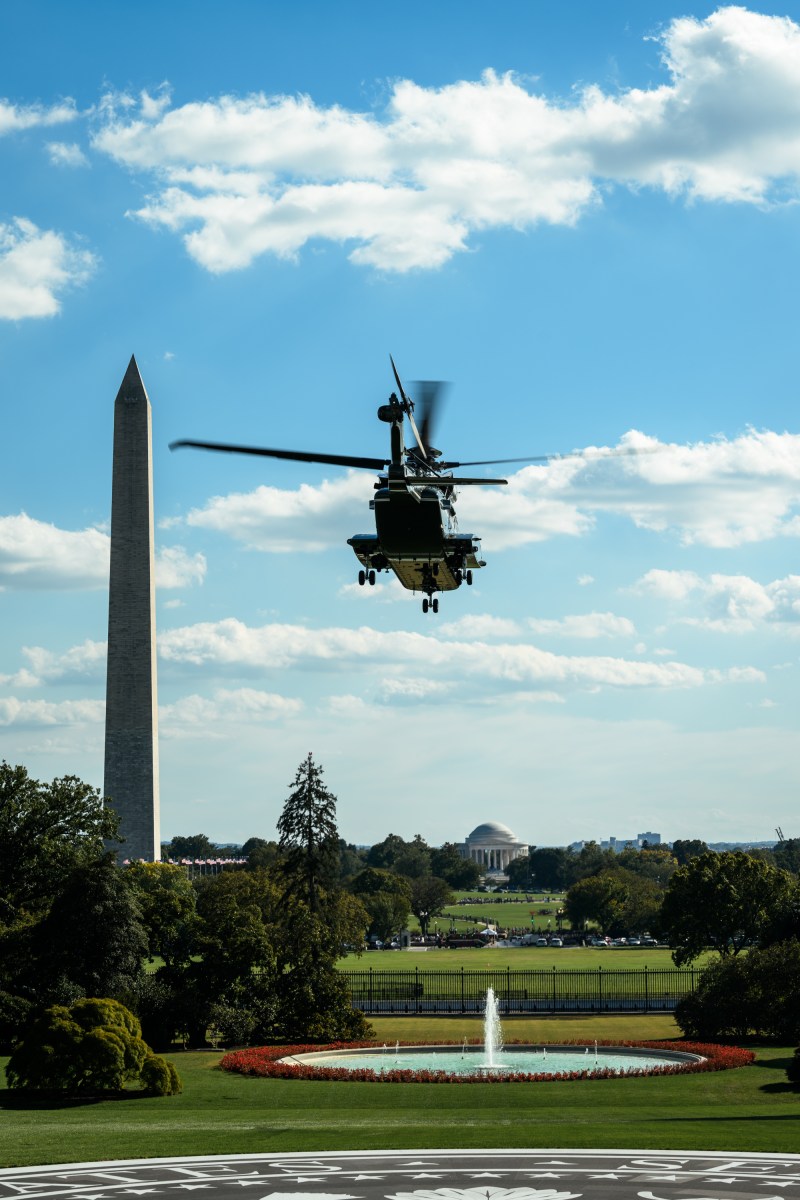 President Donald J. Trump boards Marine One on the South Lawn, Monday, October 5, 2026, en route Joint Base Andrews for a trip to Nebraska. (Official White House Photo by Molly Riley)
