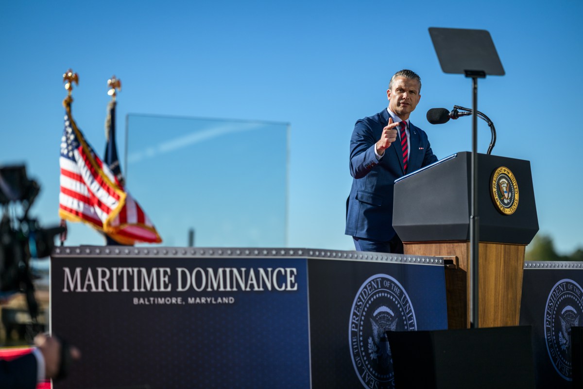 President Donald J. Trump delivers remarks on defense manufacturing investments by Anduril Industries to build a submarine and autonomous vessel shipyard at Sparrows Point, Baltimore, Maryland, Tuesday, October 6, 2026. (Official White House Photo by Daniel Torok)