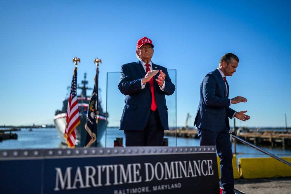 President Donald J. Trump delivers remarks on defense manufacturing investments by Anduril Industries to build a submarine and autonomous vessel shipyard at Sparrows Point, Baltimore, Maryland, Tuesday, October 6, 2026. (Official White House Photo by Daniel Torok)