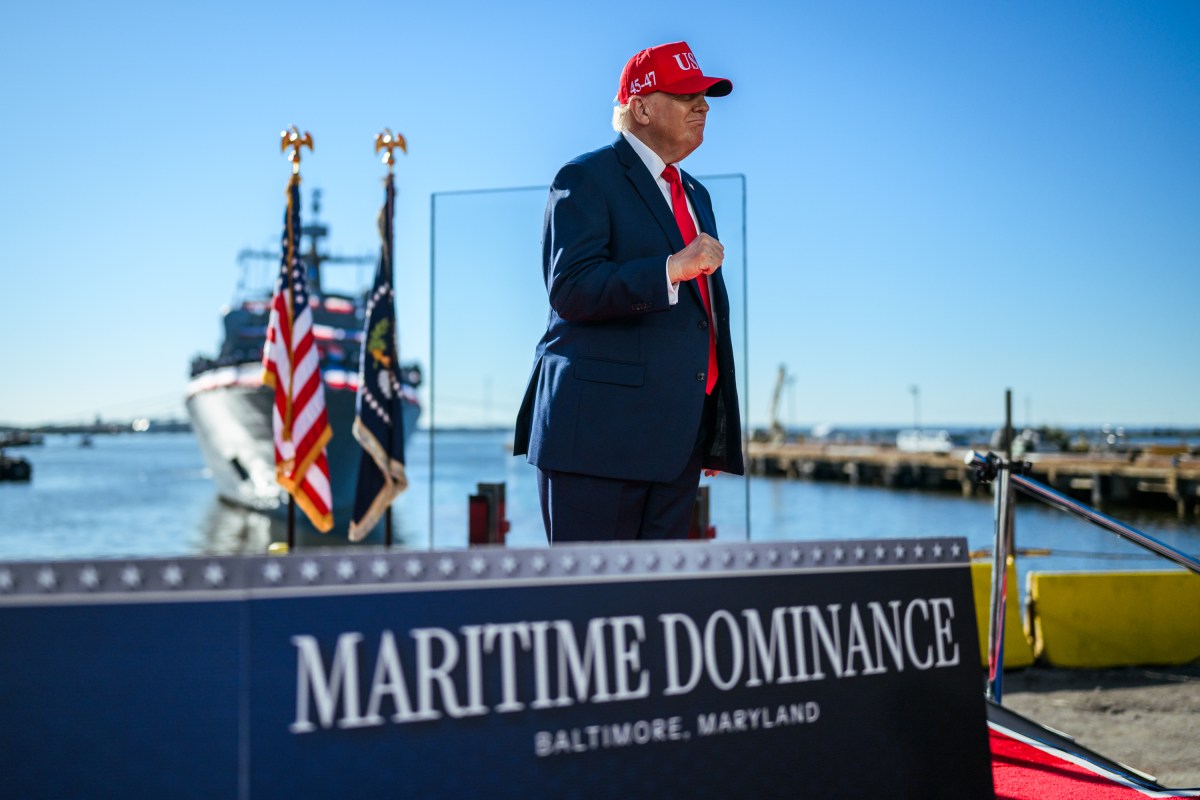 President Donald J. Trump delivers remarks on defense manufacturing investments by Anduril Industries to build a submarine and autonomous vessel shipyard at Sparrows Point, Baltimore, Maryland, Tuesday, October 6, 2026. (Official White House Photo by Daniel Torok)