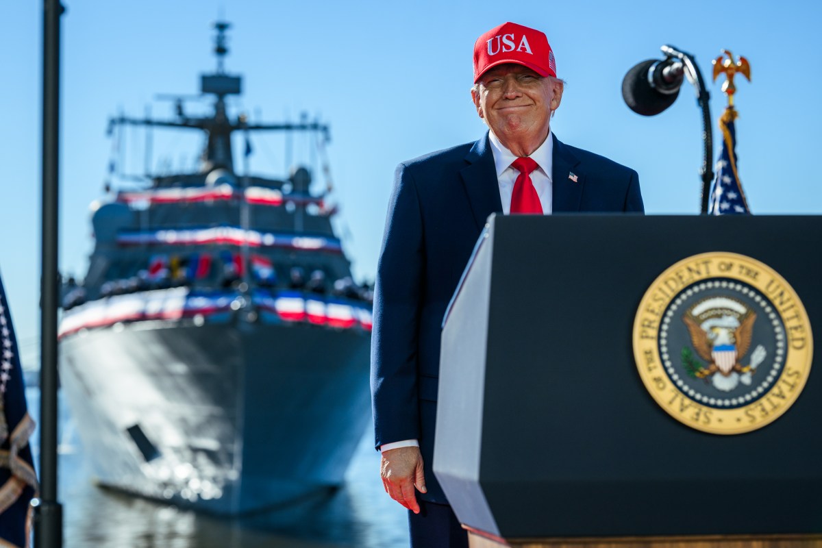 President Donald J. Trump delivers remarks on defense manufacturing investments by Anduril Industries to build a submarine and autonomous vessel shipyard at Sparrows Point, Baltimore, Maryland, Tuesday, October 6, 2026. (Official White House Photo by Daniel Torok)