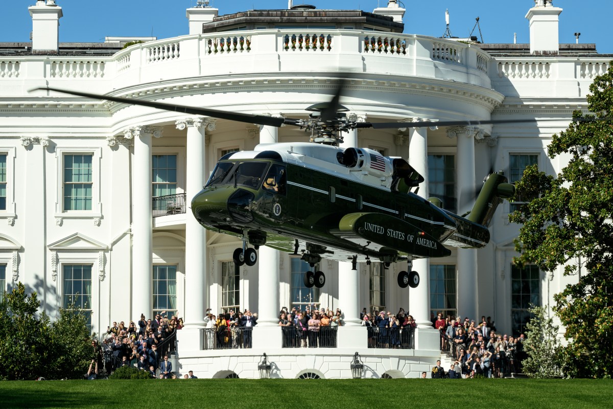 President Donald J. Trump boards Marine One on the South Lawn of the White House, Tuesday, October 6, 2026, en route Sparrows Point, Maryland. (Official White House Photo by Molly Riley)