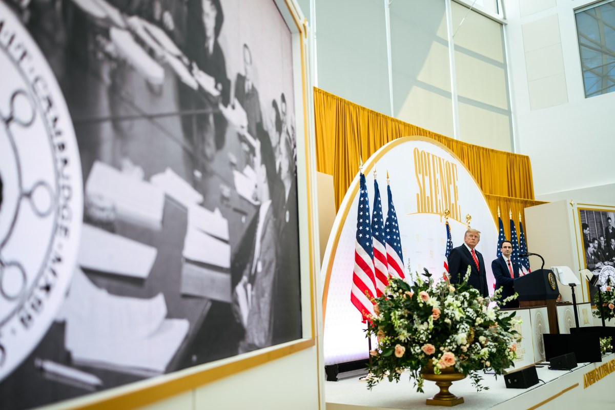 President Donald J. Trump presents the National Medal of Science to tech company leaders at a “New Golden Age” summit with tech and science leaders at the Donald J. Trump Institute of Peace in Washington, D.C., Thursday, October 8, 2026. (Official White House Photo by Daniel Torok)