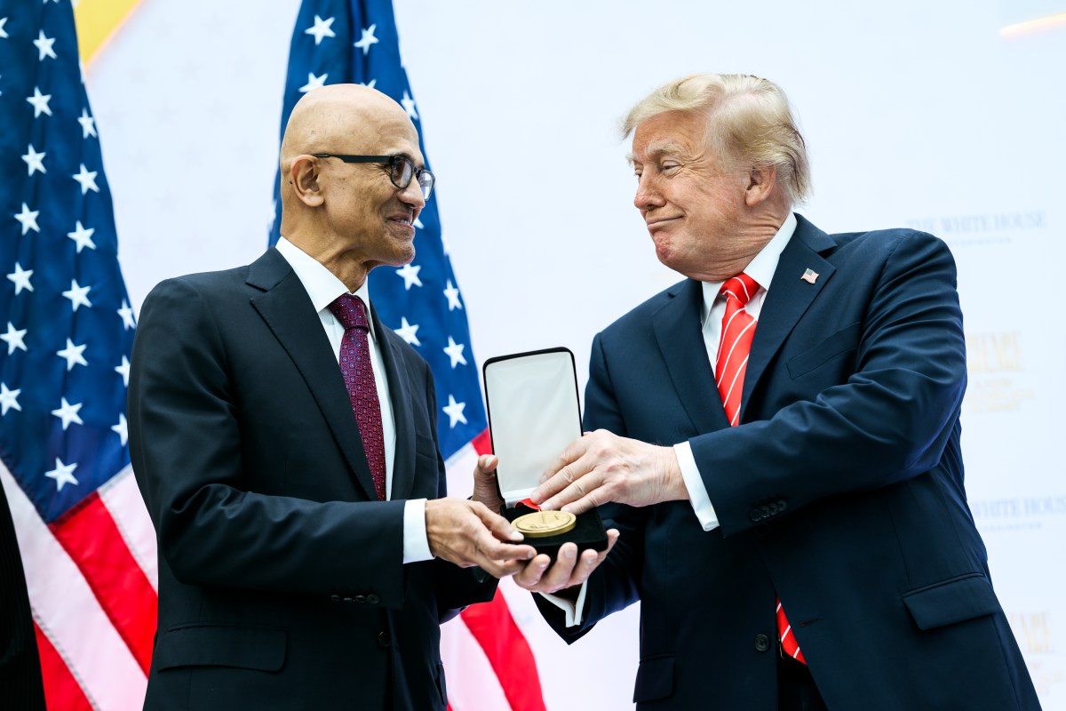 President Donald J. Trump presents the National Medal of Science to tech company leaders at a “New Golden Age” summit with tech and science leaders at the Donald J. Trump Institute of Peace in Washington, D.C., Thursday, October 8, 2026. (Official White House Photo by Daniel Torok)