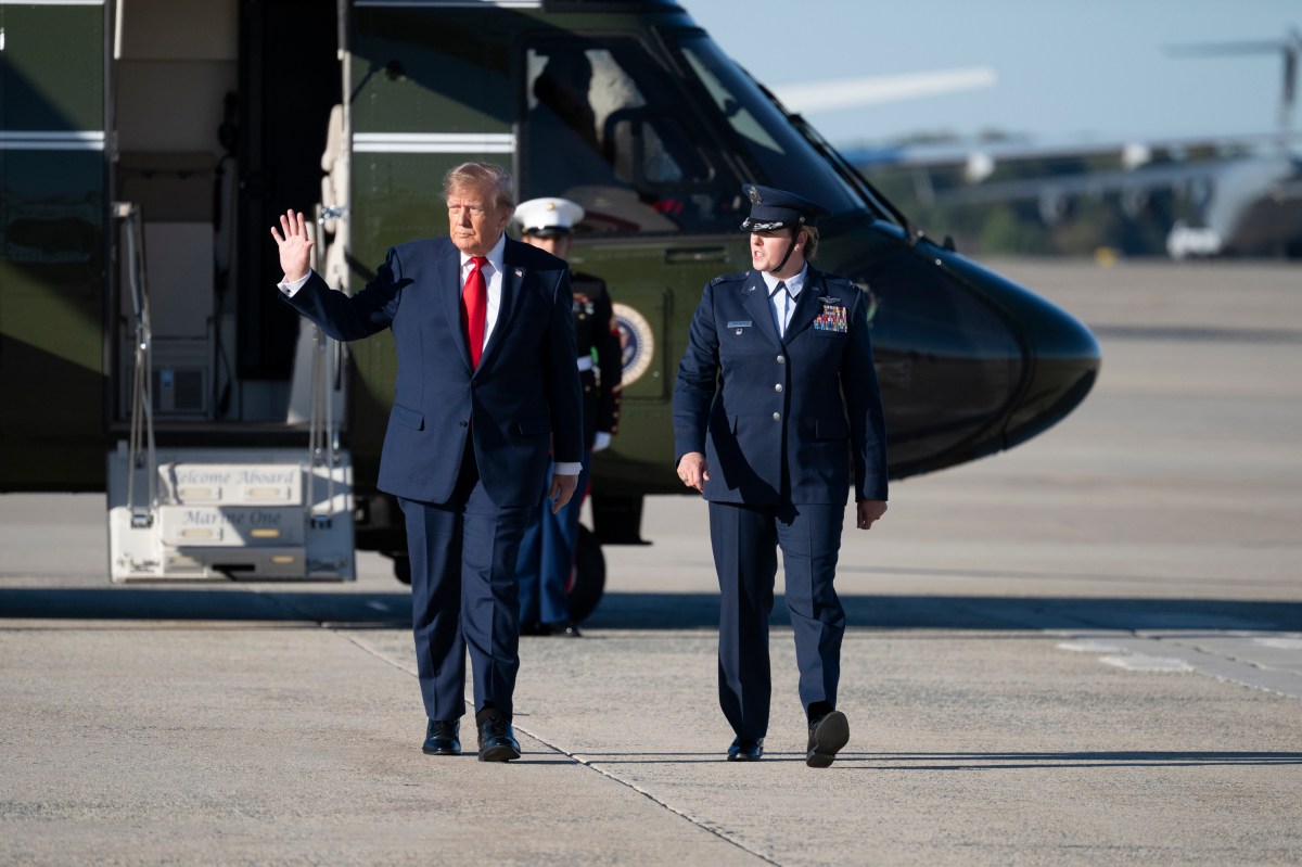 President Donald J. Trump disembarks Marine One at Joint Base Andrews, Maryland and boards Air Force One for a campaign trip to Clemson, South Carolina, Wednesday, October 21, 2026. (Official White House photo by Joyce N. Boghosian)