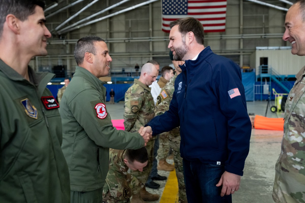 Vice President JD Vance distributes challenge coins to soldiers at a U.S. military showcase engagement at Elmendorf Air Force Base in Anchorage, Alaska for a military engagement, Tuesday, October 6, 2026. (Official White House Photo by Emily J. Higgins)