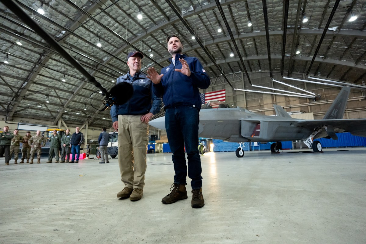 Vice President JD Vance participates in a press gaggle at a U.S. military capabilities showcase at Elmendorf Air Force Base in Anchorage, Alaska for a military engagement, Tuesday, October 6, 2026. (Official White House Photo by Emily J. Higgins)