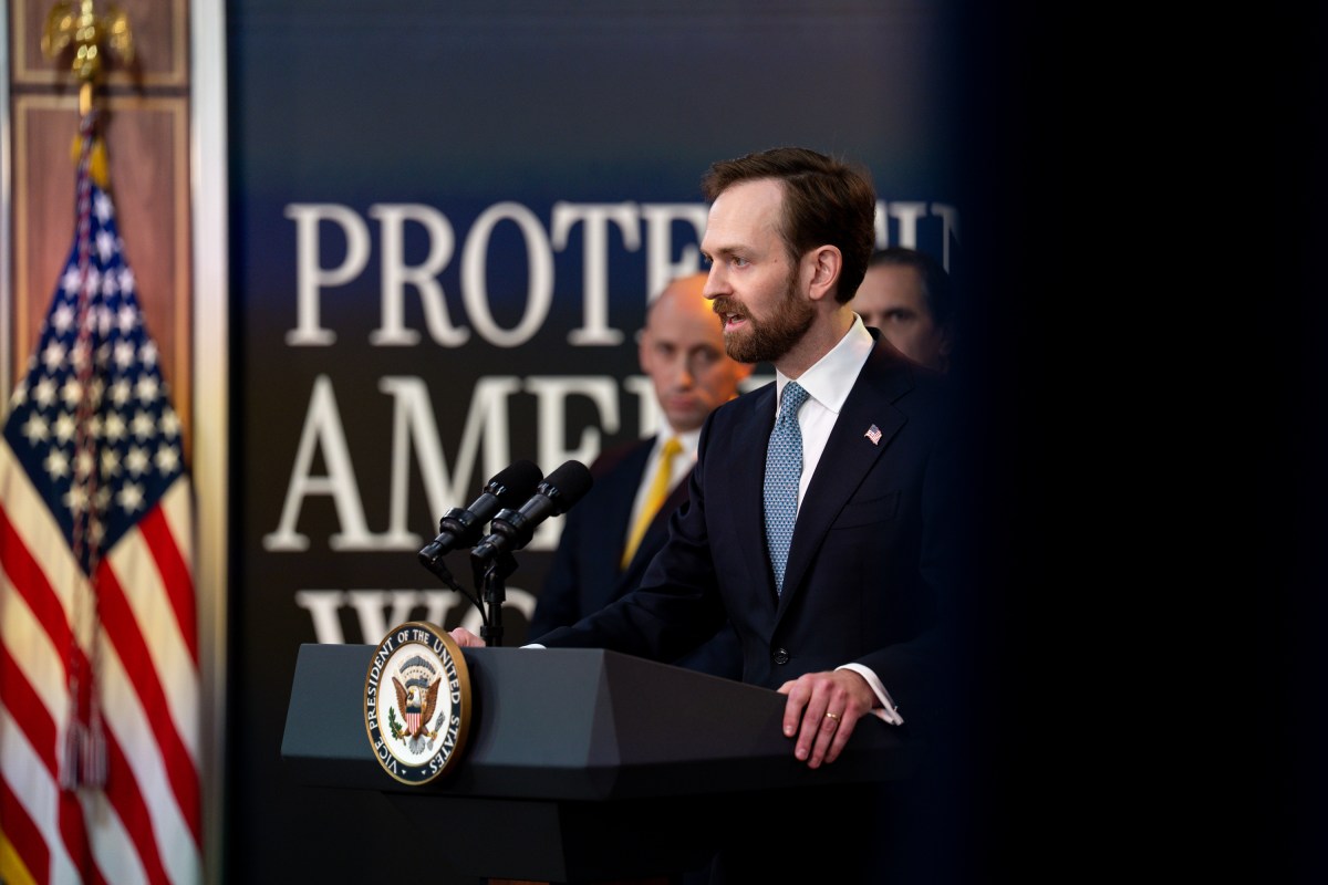 Vice President JD Vance holds a press conference on the Task Force to Eliminate Fraud, Thursday, October 8, 2026, in the Eisenhower Executive Office Building at the White House. (Official White House Photo by Andrea Hanks)