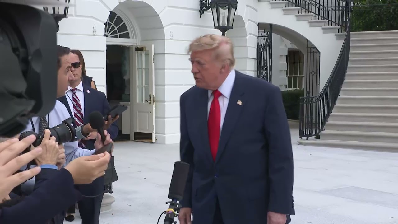 Donald Trump speaking with reporters outside the White House on 10 October 2026.